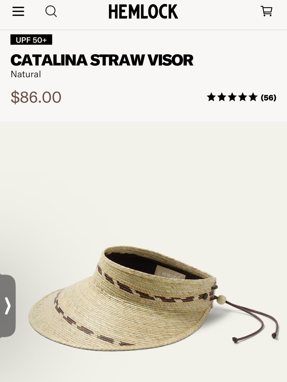 Hemlock Catalina Straw Visor in Natural One Size NWOT Retails $86